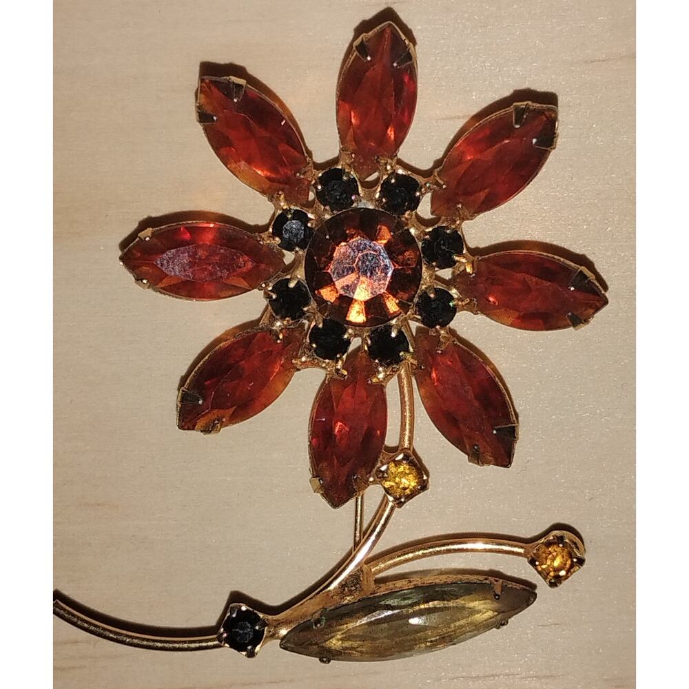 Vintage 1950s/60s Orange Rhinestone Flower Brooch – Juliana Style - Picture 2 of 4
